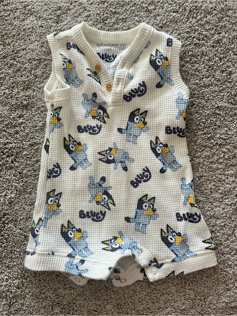 Bluey White & Blue Sleeveless Waffle Romper for Kids